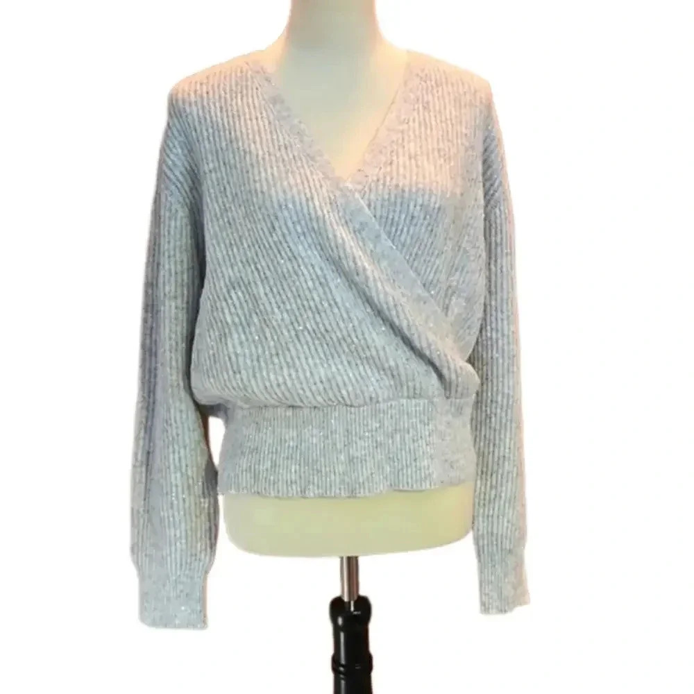 Michael Stars Laurel Surplice Sequin Sweater in Heather Gray Women Size XLP